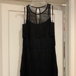White House Black Market black dress with frills, flapper style, New Year’s Eve